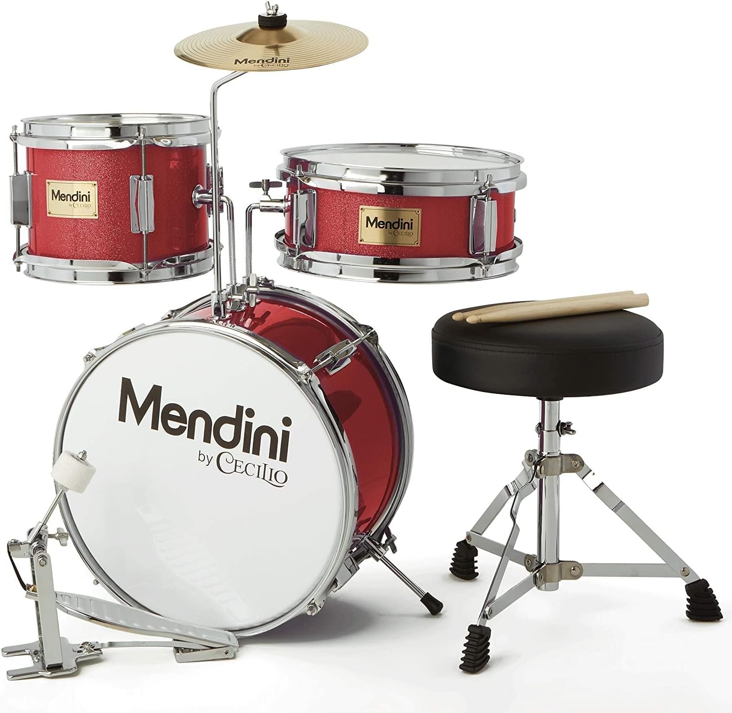 3-Piece Starter Kit with Cymbal, Sticks & Adjustable Seat (Metallic Red)