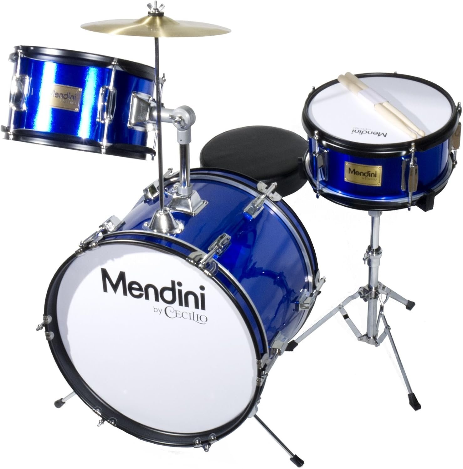 3-Piece Starter Kit with Cymbal, Sticks & Adjustable Seat (Metallic Blue)