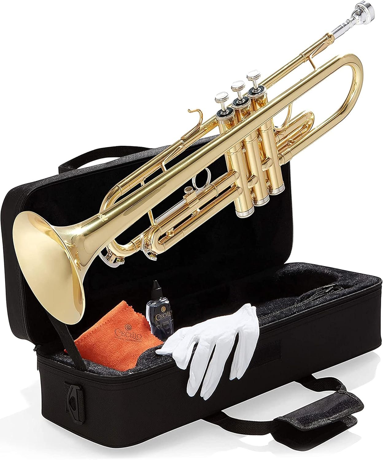 Bb Trumpet Set with Hard Case, 7C Mouthpiece, Oil & Gloves (Gold)
