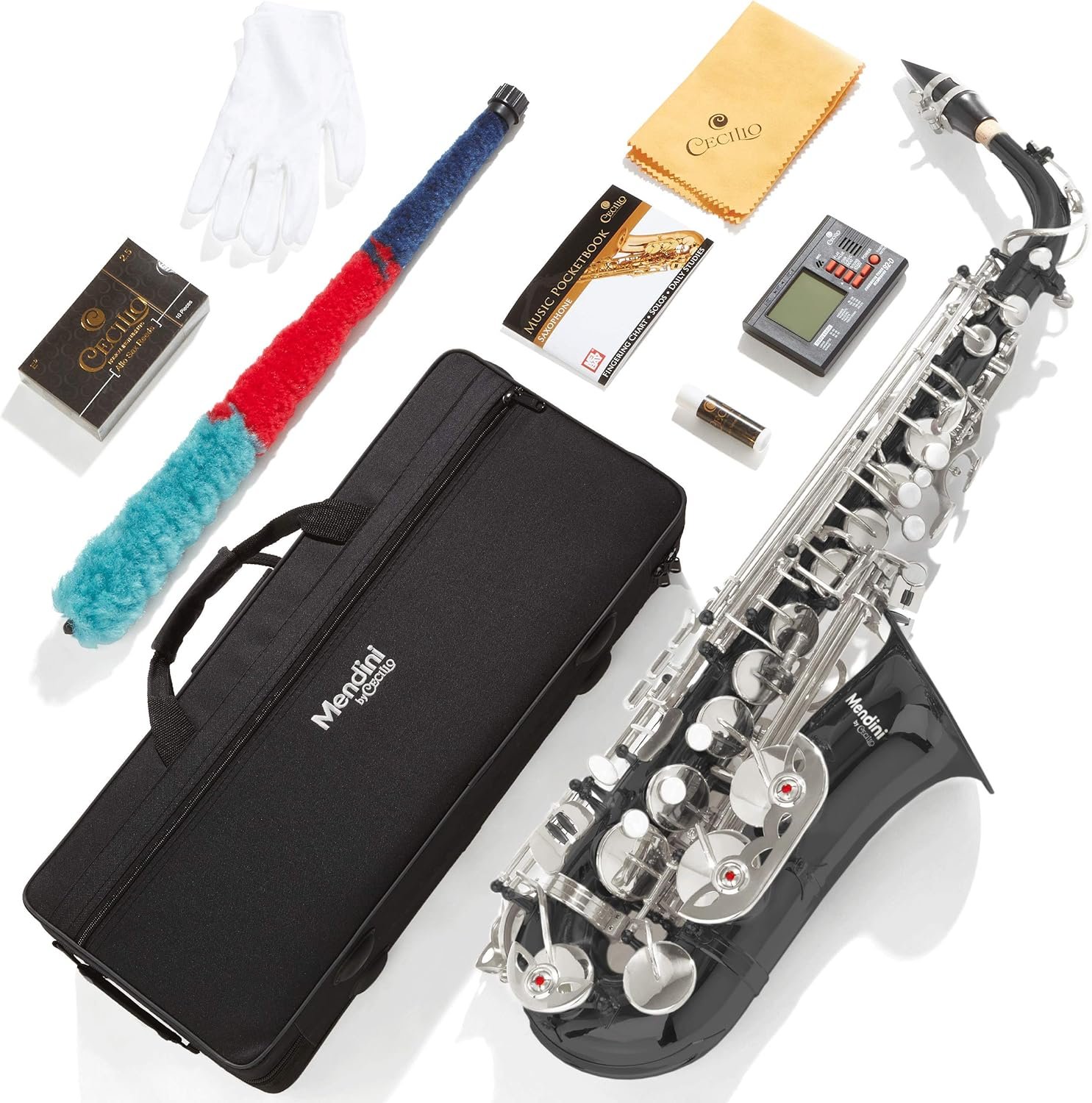 Alto Kit with Tuner, Mouthpiece, Case, 10 Reeds & Accessories (Black Silver)